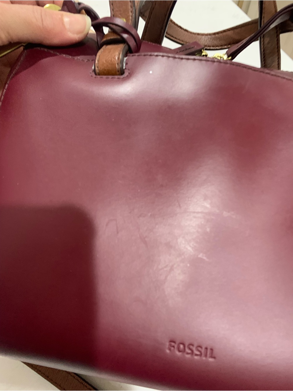 Fossil Rachel Small Leather Burgundy Satchel Bag - Picture 14 of 16